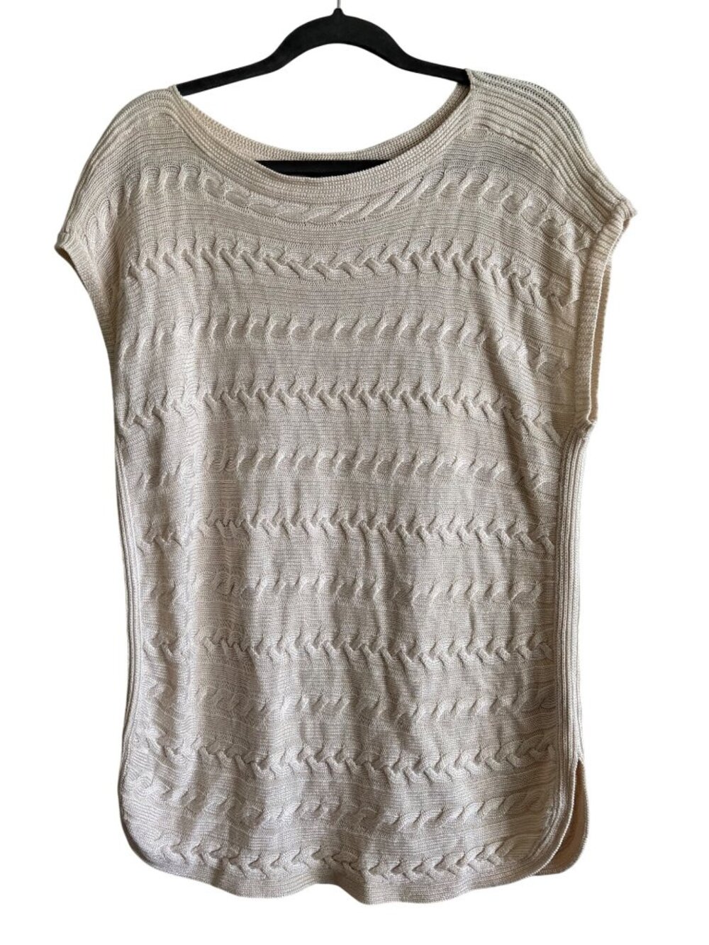 Lauren Ralph Lauren Short Sleeve Beige Cable Knit Blouse XL Cotton Blend